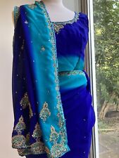 turquoise saree blue for sale  LONDON