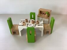 Juego de muebles de comedor para casa de muñecas de madera con accesorios sin caja segunda mano  Embacar hacia Argentina