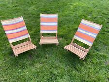 Deckchairs x 3 Retro Wooden Folding Traditional Stripe Beach Hut Camping Picnic for sale  Shipping to South Africa
