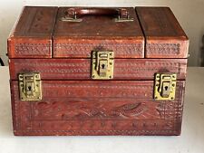 Vintage Tooled Leather Vanity Train Case for sale  Shipping to South Africa