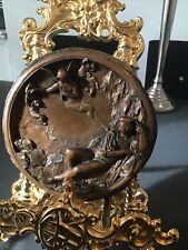Antique  Very Old Repousse Embossed Copper Plaque Cherubs Angel Sailor Bronze for sale  Shipping to South Africa