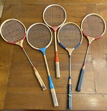 Usado, Raquetes de badminton 5 vintage madeira metal marcas azuis vermelhas decoração de parede variada comprar usado  Enviando para Brazil