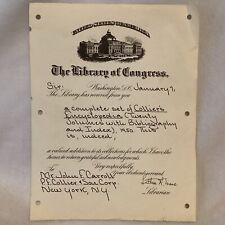 1950 USA Library Of Congress Donation Certificate For Collier Encyclopedia  for sale  Shipping to South Africa