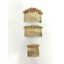 Pentes laterais femininos de cabelo tom dourado rosa strass cristais design floral (3 peças) comprar usado  Enviando para Brazil