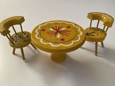 Vtg 1970's Table Chairs Set Yellow Wood Flowers Dollhouse Miniature 1:12 Lot 3 for sale  Shipping to South Africa