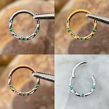 Emerald Green Paved & Oval Cut Effect Hinged Septum Clicker Daith Rook Ear Ring for sale  Shipping to South Africa