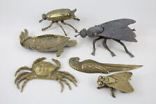 Brass Ornaments Inc. Vintage Beetle Box Fly Vesta & Ashtray Crab Parrots x 6, used for sale  Shipping to South Africa