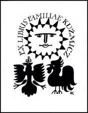 Kot Andrzej Exlibris Bookplate Eagle Birds Rooster Hahn Cock Kogut 438 na sprzedaż  PL