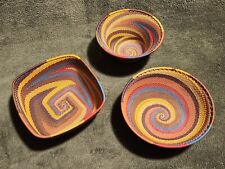 (3) Handmade Traditional African Zulu Woven Telephone Wire Bowl - Matching Set  for sale  Shipping to South Africa