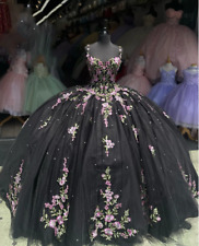 Princess Black Sweetheart Ball Gown Quinceanera Dress For Girls Beaded Appliques for sale  Shipping to South Africa
