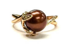 14K Rose Gold Round 8.25mm Chocolate Pearl & Round Diamond Ring Size 7, used for sale  Shipping to South Africa