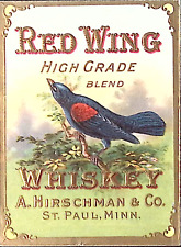 Pre-Prohibición Red Wing Mezcla de Alto Grado Whisky A. Hirschman ST PAUL MN Etiqueta, usado segunda mano  Embacar hacia Argentina