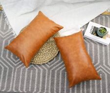 Goat Leather Throw Pillow Covers, Set of 2 Brown Modern Couch Cushion 13 Inch, used for sale  Shipping to South Africa