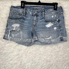 Shorts jeans American Eagle feminino tamanho 8 azul algodão desgastado corte algemado, usado comprar usado  Enviando para Brazil