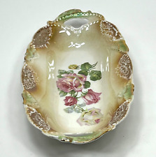 Usado, Prato oval iridescente de porcelana alemã com rosas rosa vintage 8" por 4 comprar usado  Enviando para Brazil