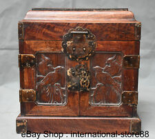 Caja de joyas de 10" antigua china huanghuali tallado madera palacio flor pájaro cajón caja, usado segunda mano  Embacar hacia Argentina