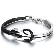 Usado, Pulseira de couro masculina feminina de aço inoxidável Love Infinity fivela bracelete comprar usado  Enviando para Brazil