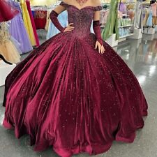 Burgundy Quinceanera Dresses Velvet Off Shoulder Beaded Party Prom Ball Gowns for sale  Shipping to South Africa