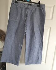 Ladies size 16  Blue Stripe Flax  Linen Wide Leg Summer Trousers Cotton Pockets for sale  ROTHERHAM
