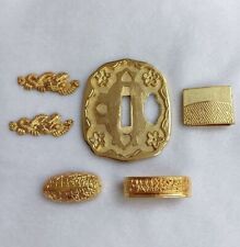 Juego fino dorado Tsuba Menuki Fuchi Kashira Habaki para espada japonesa Katana Odachi segunda mano  Embacar hacia Argentina