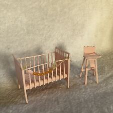 Vintage 1963 Multiple Products Pink Nursery Dollhouse Furniture Crib & Highchair for sale  Shipping to South Africa