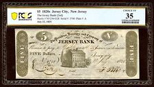 1825 Nueva Jersey The Jersey Bank billete de $5 elección PCGS en muy buen estado gráficos maravillosos segunda mano  Embacar hacia Argentina