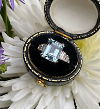 Anel Art Deco água-marinha e diamante platina 0,45 ct + 2,70 ct comprar usado  Enviando para Brazil