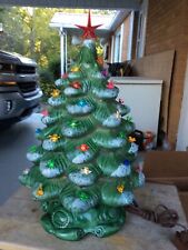 Vintage 17” Atlantic Mold Ceramic Christmas Tree With Snow Lights Bird 2 piece, used for sale  Shipping to Canada