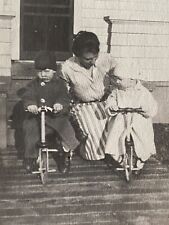 1920 RPPC: TWO CHILDREN ON TRICYCLES antique real photograph postcard AMERICANA, used for sale  Shipping to South Africa