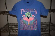 Camiseta Florida Flamingo Vintage Ponto Único Rosa sobre Azul Etiqueta M Compatível Pequena comprar usado  Enviando para Brazil