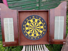 pre-owned Vintage 2-sided dart board in wood cabinet for sale  Shipping to South Africa