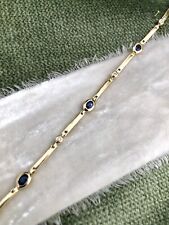 Used, Minimalist Sapphire & Diamond Bezel Set 7.5" Bracelet in 14k Gold for sale  Shipping to South Africa