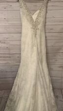 Mori Lee By Madeline Gardner Wedding Dress White Sleeveless Train Crystal Size 4 for sale  Shipping to South Africa