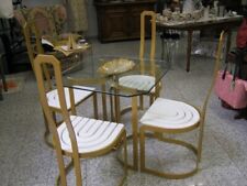 Designergarnitur Tisch + 4 Stühle Metall lackiert Glas Holzsitz Glasplatte gebraucht kaufen  Halle
