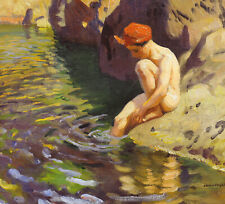 Rock Pool Nude swimmer Laura Knight Cornwall print in 11 x 14 inch mount, used for sale  BARNSLEY