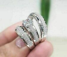 Conjunto de anel trio de casamento prata esterlina 925 diamante criado em laboratório redondo 4 quilates comprar usado  Enviando para Brazil