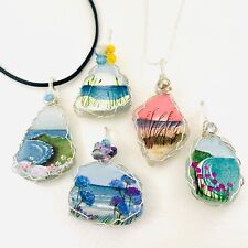 Collares de vidrio de mar con temática de playa - joyas envueltas en alambre artesanal pintadas a mano segunda mano  Embacar hacia Argentina