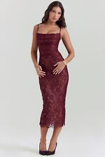 Used, HOUSE OF CB 'Gaia' Claret Lace Midi Dress L+ 14 / 16                        1558 for sale  Shipping to South Africa