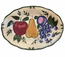 Home Trends Granada 13" Oval Serving Platter Dish Green Trim Fruits on Tan for sale  Shipping to South Africa