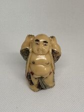 VTG Hand Carved Resin Sitting Buddha Hotei With Hands Up Netsuke Figurine 2” for sale  Shipping to South Africa