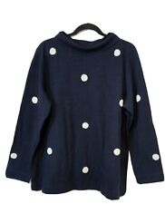 Used, LOFT PLUS Navy Tunic Long Sleeves Heavy Knit Cowl Neck Ivory Chenille Dots Sz 14 for sale  Burbank