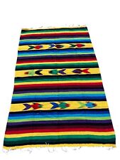 Cobertor/tapete listrado vintage mexicano Kilim tecido à mão peixe fiesta 50” W 77” L comprar usado  Enviando para Brazil