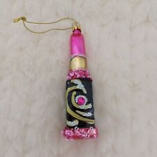 Lipstick Glass Christmas Ornament Glitter Bling Hot Pink for sale  Shipping to South Africa