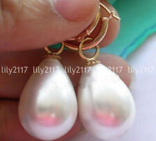 12x16mm Drip White South Sea Shell Pearl 14K Gold Plated Dangle Earrings AAA for sale  Shipping to South Africa