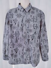 Camisa Oxford AMERICAN RAG para hombre XL gris estampado náutico algodón tela L/S con botones segunda mano  Embacar hacia Mexico