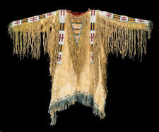Old Style Tan Suede Leather Fringes Sioux Beaded Powwow Regalia War Shirt NA143 til salgs  Frakt til Norway