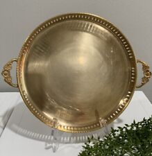 Vtg Solid Brass Reticulated Edge Floral Botanical Handles Round  Tray Trinket for sale  Shipping to South Africa