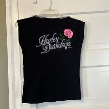 Vintage 80's Harley Davidson Sleeveless Top Size M Fun Tees Black w/Rose for sale  Shipping to South Africa