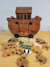Brinquedo rolante vintage década de 1950 feito à mão madeira rústica primitiva arca de Noé com animais comprar usado  Enviando para Brazil