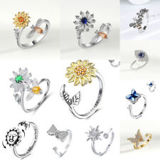Used, Spinner Fidget Anxiety Ring Women Adjustable Open Cubic Zirconia Flower Band Lot for sale  Shipping to South Africa